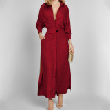 EVE Plus Size Tie Up Print Long Sleeve Shirt Dress GMAN-24543