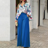 EVE Plus Size Print Long Sleeve Shirt Two Piece Pants Suit GMAN-9123