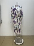 Plus Size V Neck Long Sleeve Long Skirts Two Piece Set GMAN-28516