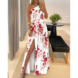 EVE Plus Size Slash Shoulder Print Split Maxi Dress GMAN-21703