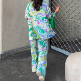EVE Plus Size Print Shirt Long Sleeve Casual Pants Suit GMAN-8938