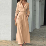 EVE Plus Size Long Sleeve Solid Color Shirt Two Piece Pants Set GMAN-8777