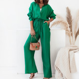 EVE Plus Size Solid Color Loose Shirt Pants Suit GMAN-22010