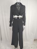EVE Plus Size Long Sleeve Solid Color Shirt Two Piece Pants Set GMAN-8777