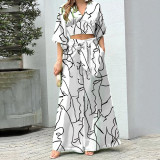 EVE Plus Size V-Neck Lantern Sleeve Top Wide Leg Pants Set GMAN-86478