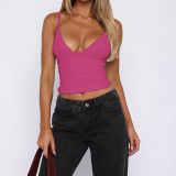 EVE Plus Size V Neck Solid Color Sling Vest GMAN-29277