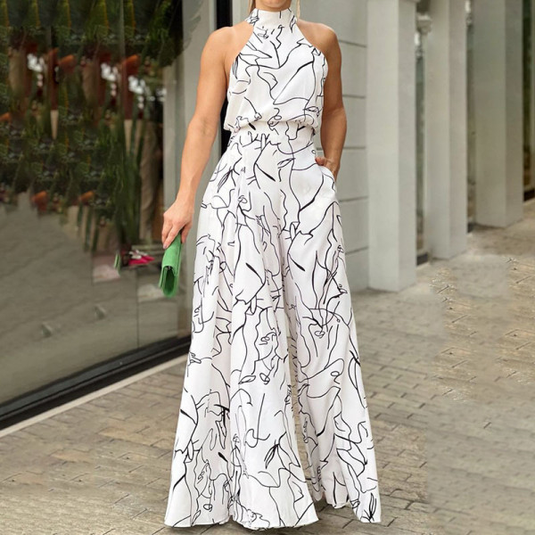 EVE Plus Size Print Sleeveless Loose Jumpsuit GMAN-9120