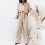 EVE Plus Size Solid Color Loose Shirt Pants Suit GMAN-22010