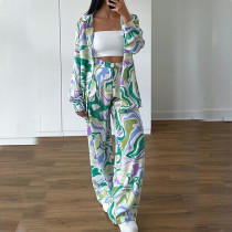 EVE Plus Size Print Shirt Long Sleeve Casual Pants Suit GMAN-8938