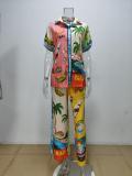EVE Plus Size Print Color Block Two Piece Pants Set GMAN-28066