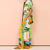 EVE Plus Size Print Color Block Two Piece Pants Set GMAN-28066