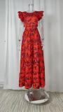 Plus Size O Neck Ruffles Sleeve Maxi Dress  GMAN-24329