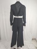 EVE Plus Size Long Sleeve Solid Color Shirt Two Piece Pants Set GMAN-8777