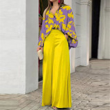 EVE Plus Size Print Long Sleeve Shirt Two Piece Pants Suit GMAN-9123
