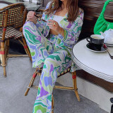 EVE Plus Size Print Shirt Long Sleeve Casual Pants Suit GMAN-8938