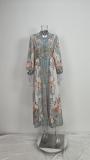 EVE Plus Size V Neck Long Sleeve Print Maxi Dress GMAN-28758