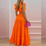 EVE Plus Size Solid Color Sleeveless Two Piece Skirts Set GMAN-8114