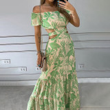 EVE Plus Size One Shoudler Print Maxi Dress GMAN-8157