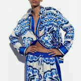 EVE Plus Size Print Long Sleeve Shirt Two Piece Pants Set GMAN-24509