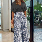 EVE Plus Size Soid Color Shirts Print Pants Suit GMAN-9066