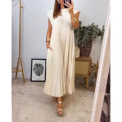 EVE Plus Size Solid Color Pleated Loose Maxi Dress GMAN-28011
