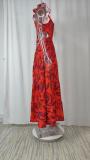 Plus Size O Neck Ruffles Sleeve Maxi Dress  GMAN-24329