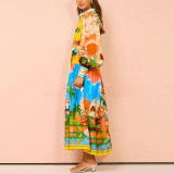 EVE Plus Size Printed Lantern Sleeve Belted Shirt Dress GMAN-28068