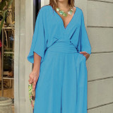 EVE Plus Size Solid Color V Neck Jumpsuit GMAN-22145