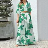 EVE Plus Size V-Neck Lantern Sleeve Top Wide Leg Pants Set GMAN-86478