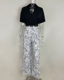 EVE Plus Size Soid Color Shirts Print Pants Suit GMAN-9066