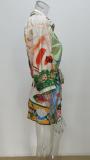 EVE Plus Size Print 3/4 Sleeve Shirt Dress GMAN-28154