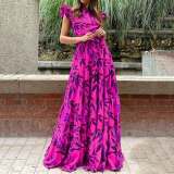 Plus Size O Neck Ruffles Sleeve Maxi Dress  GMAN-24329