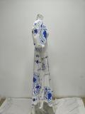 EVE Plus Size Printed Lantern Short Sleeve Big Hem Maxi Dress GMAN-28338-28335