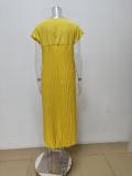 EVE Plus Size Solid Color Pleated Loose Maxi Dress GMAN-28011