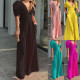EVE Plus Size Short Sleeve V Neck Loose Jumpsuit GMAN-22152