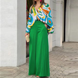 EVE Plus Size Print Long Sleeve Shirt Two Piece Pants Suit GMAN-9123