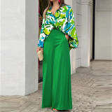 EVE Plus Size Print Long Sleeve Shirt Two Piece Pants Suit GMAN-9123