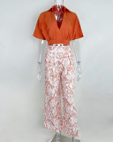 EVE Plus Size Soid Color Shirts Print Pants Suit GMAN-9066