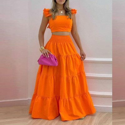 EVE Plus Size Solid Color Sleeveless Two Piece Skirts Set GMAN-8114