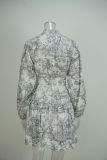 EVE Plus Size Long Sleeve Tie Up Print Midi Dress GMAN-28391