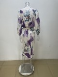 Plus Size V Neck Long Sleeve Long Skirts Two Piece Set GMAN-28516