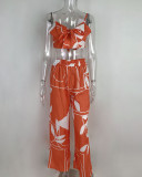 Plus Size Print Sling Tops And Wide Leg Pants Suit GMAN-8258