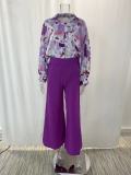 EVE Plus Size Print Long Sleeve Shirt Two Piece Pants Suit GMAN-9123