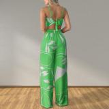 Plus Size Print Sling Tops And Wide Leg Pants Suit GMAN-8258