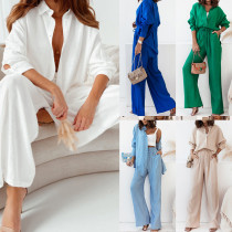 EVE Plus Size Solid Color Loose Shirt Pants Suit GMAN-22010