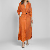 EVE Plus Size Tie Up Print Long Sleeve Shirt Dress GMAN-24543
