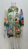 EVE Plus Size Print 3/4 Sleeve Shirt Dress GMAN-28154