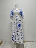 EVE Plus Size Printed Lantern Short Sleeve Big Hem Maxi Dress GMAN-28338-28335