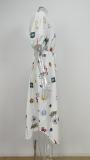 EVE Plus Size Print Tie Up Lapel Shirt Dress GMAN-25113