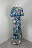 EVE Plus Size Lantern Sleeve Printed Long Dress GMAN-29013